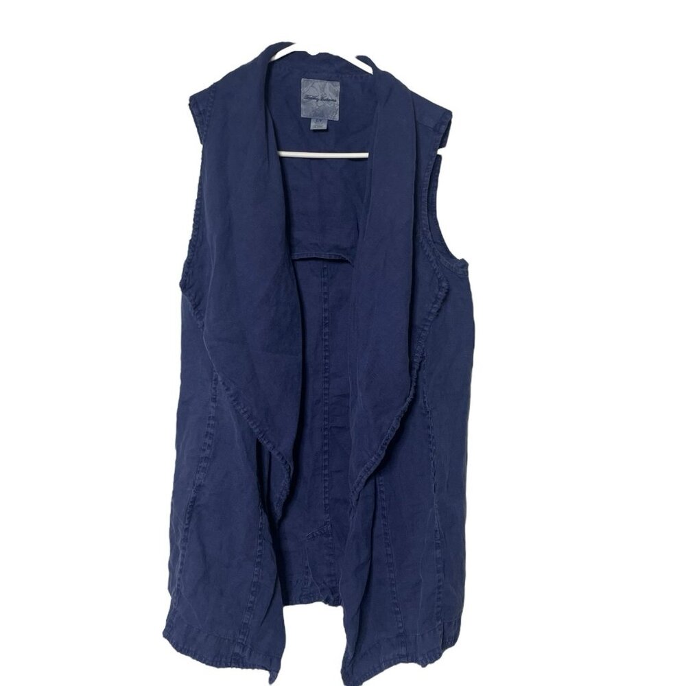 Tommy Bahama Linen vest women's S blue open front draped pockets lagenlook